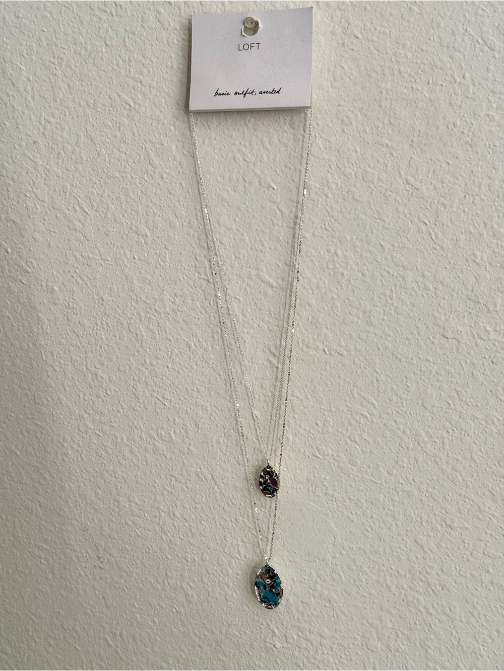 NWT  LOFT  Silver Layered Long Pendant Sparkly Necklace